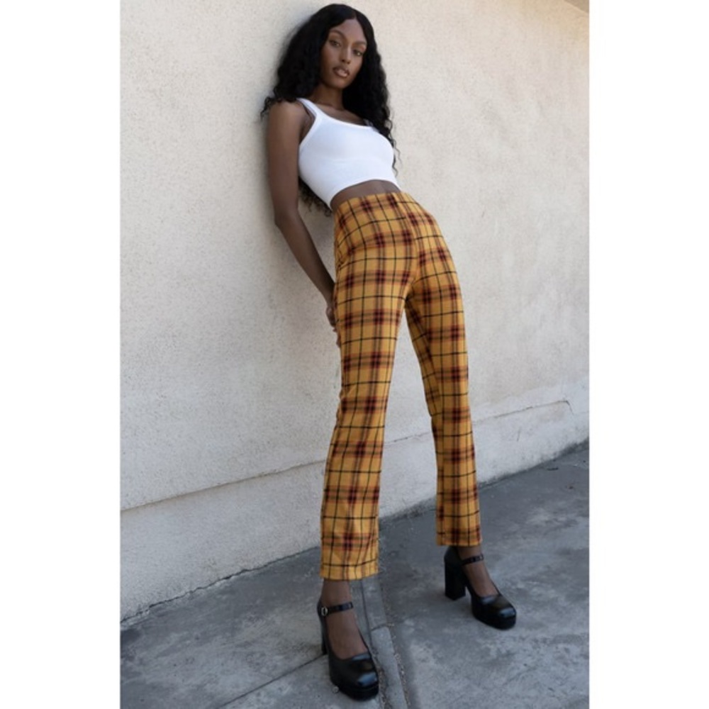 UO Urban Outfitters Kick Flare Pants Yellow Plaid